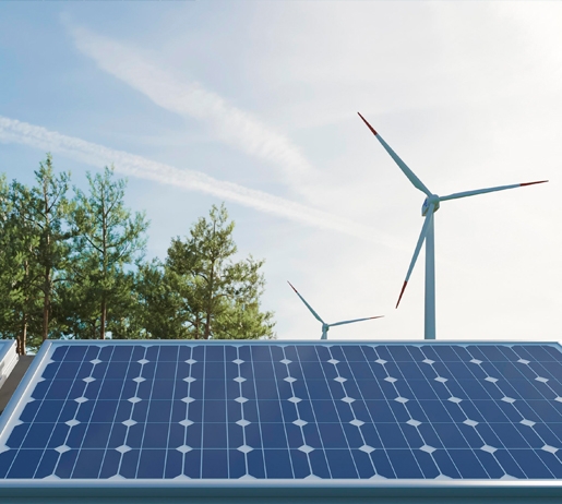 Turbinas eólicas e painéis solares